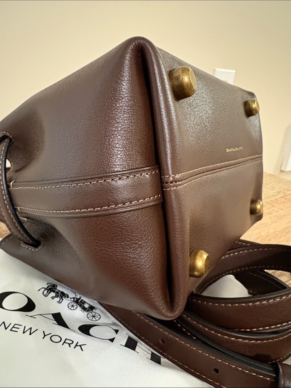 Coach Soft Empire Carryall Bag 21 Maple Brown Brass Leather Crossbody CCY99 - Picture 6 of 12